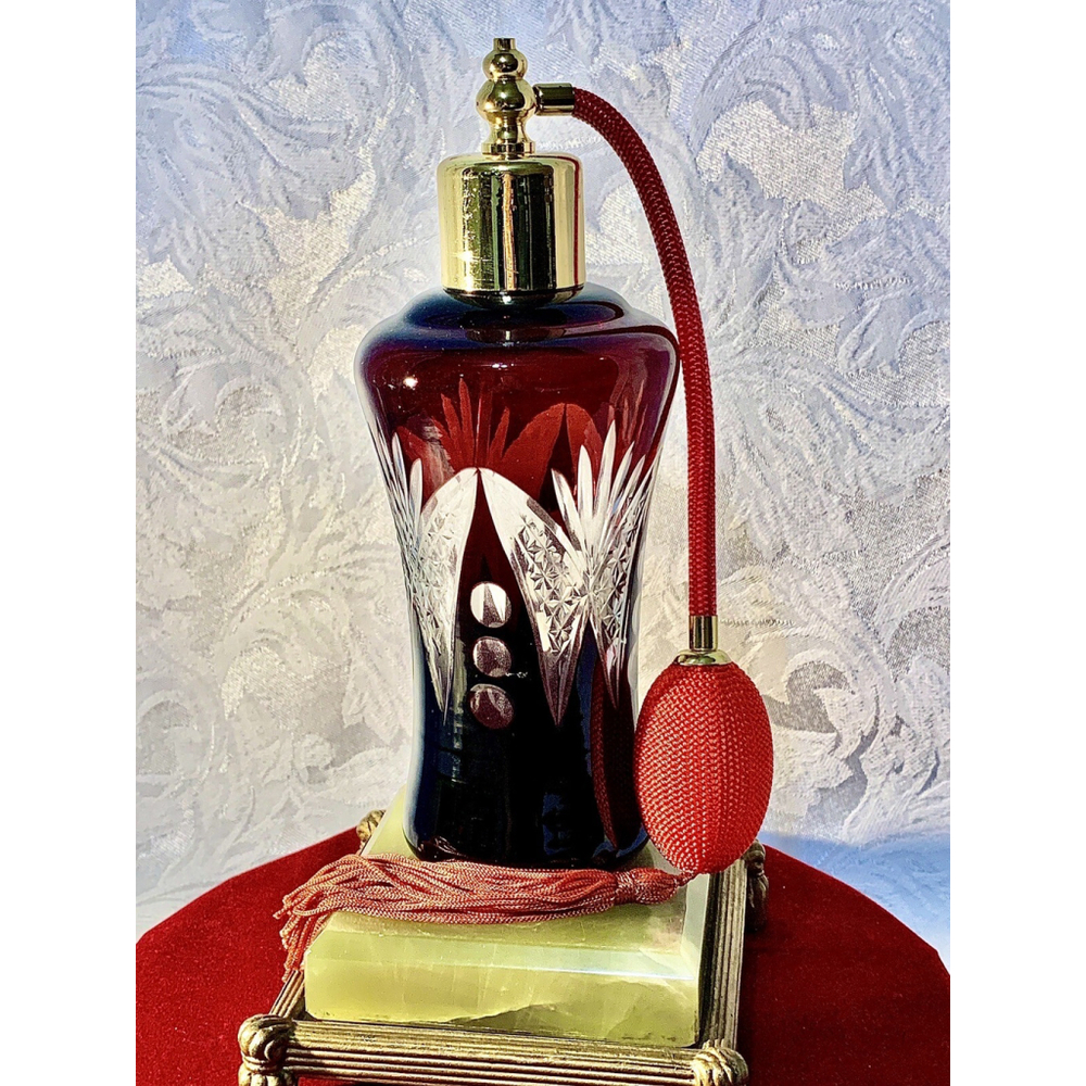 Gorgeous Ruby Red Cut To Clear Glass Atomizer Bottle‎